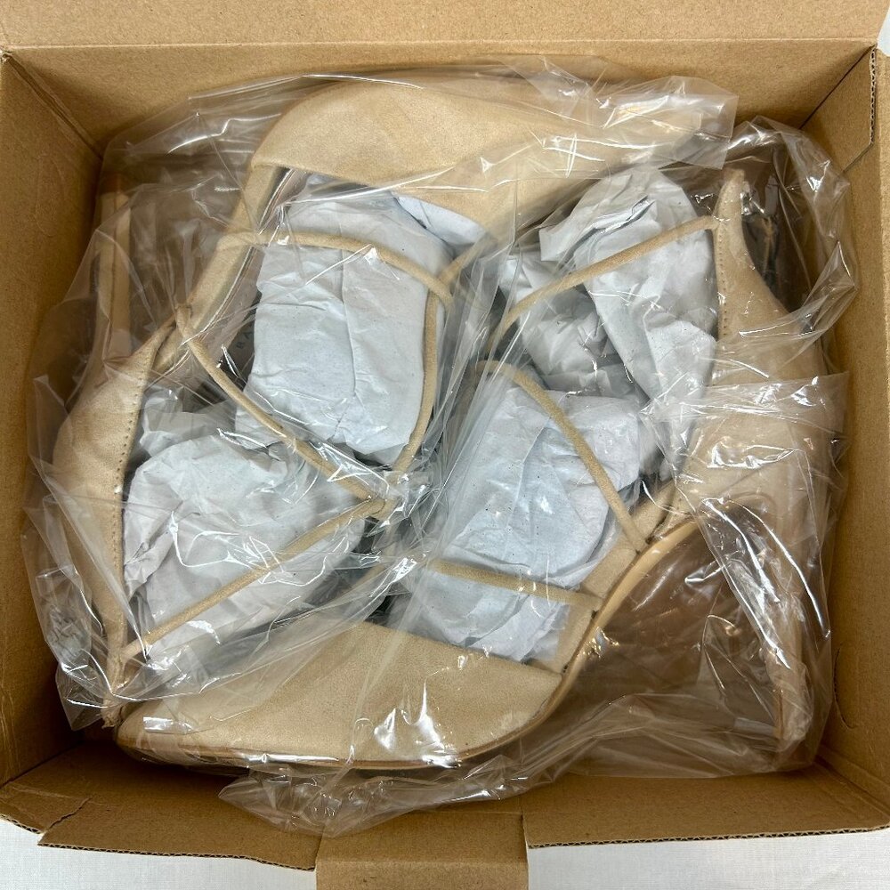 New in Box Zara Basic Faux Suede Heels, Tan, Size 37